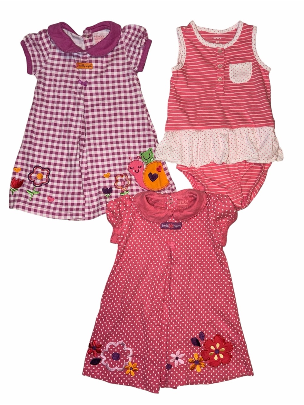 Vintage Y2K Carter’s Baby Girl 12M 3pc Floral Dress Romper Bundle Gingham Resort